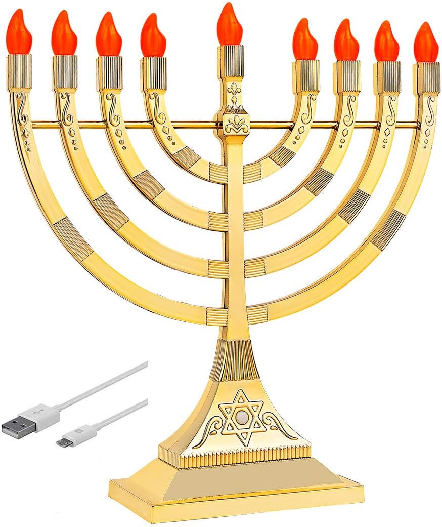 Zion Judaica Pack of 2 LED Gold Menorahs for Chanukah Lighting