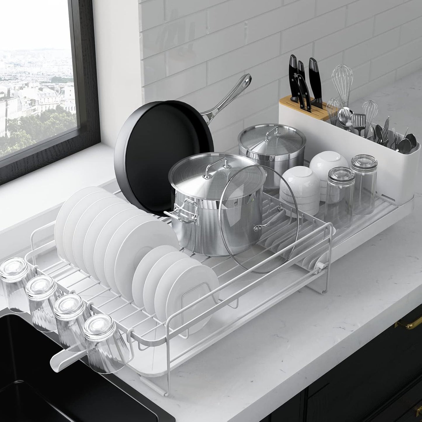 Kitsure Large Dish Drying Rack - Extendable Kitchen Dish Rack