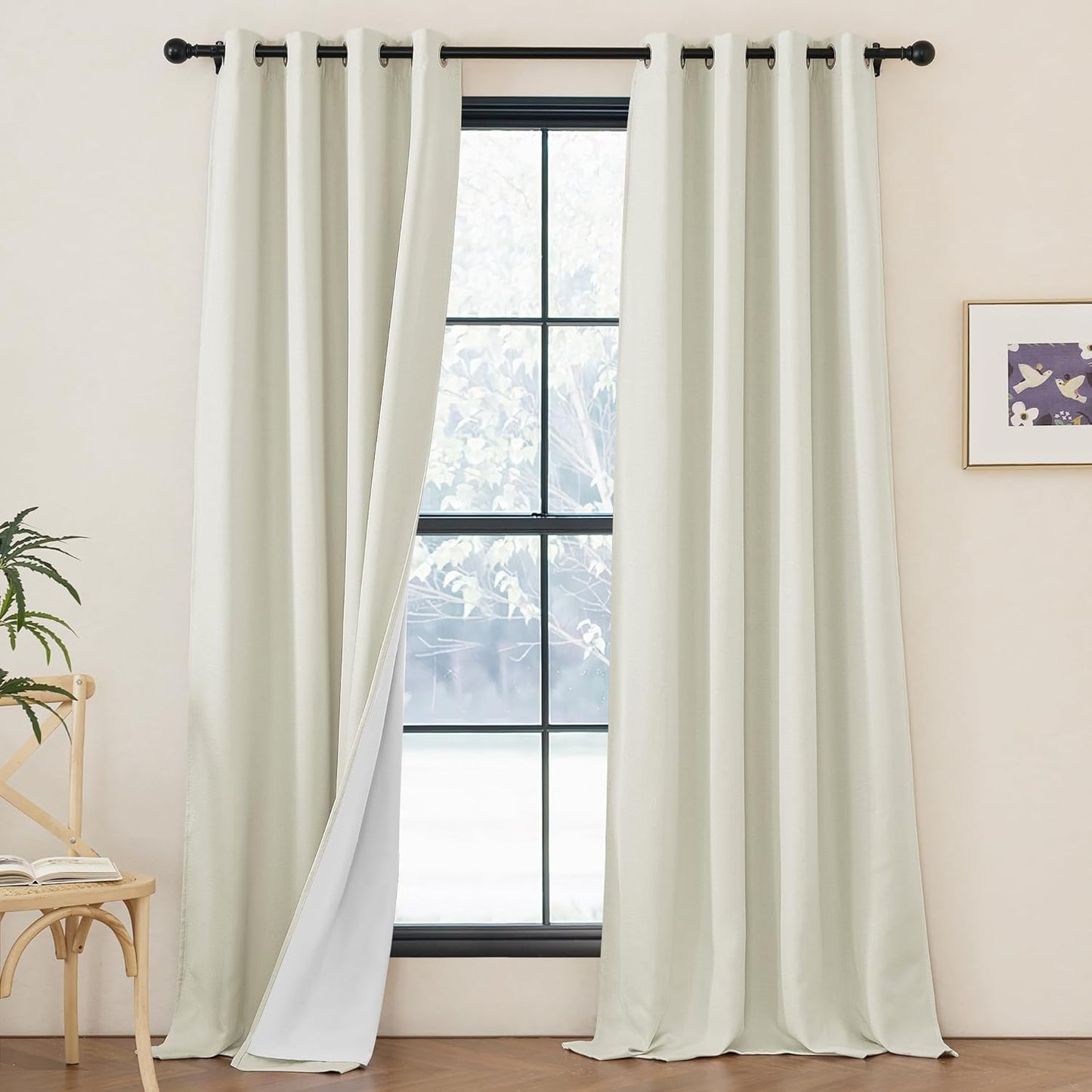 NICETOWN Faux Linen Blackout Curtains for Living Room 96 in
