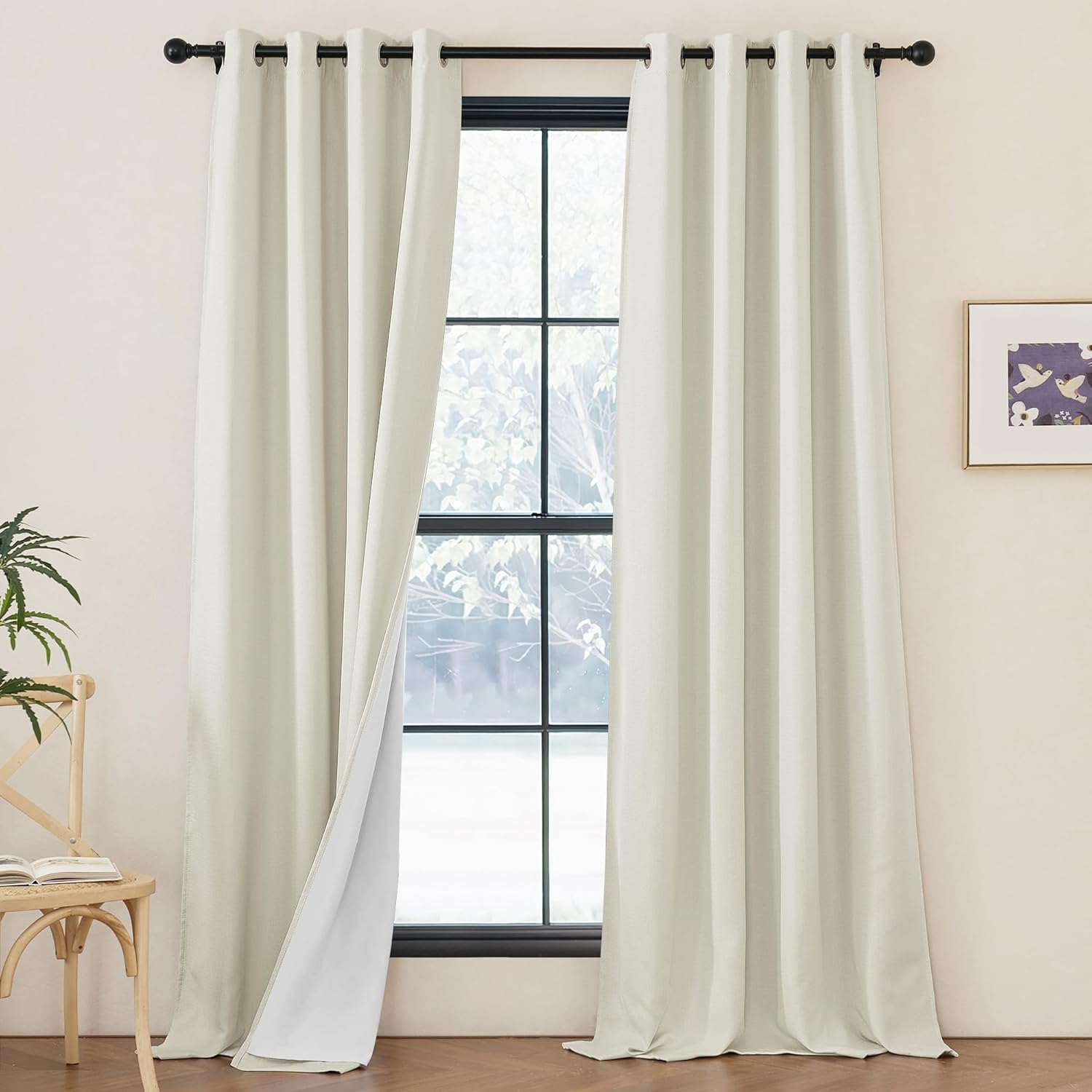 NICETOWN Faux Linen Blackout Curtains for Living Room 96 in