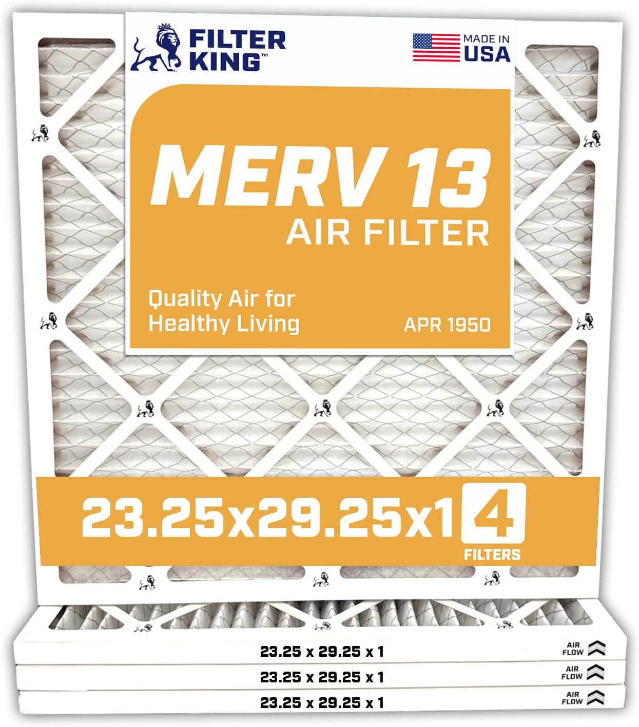 MERV 13 Air Filter 23.25x29.25x1 for HVAC Systems - 4-Pack