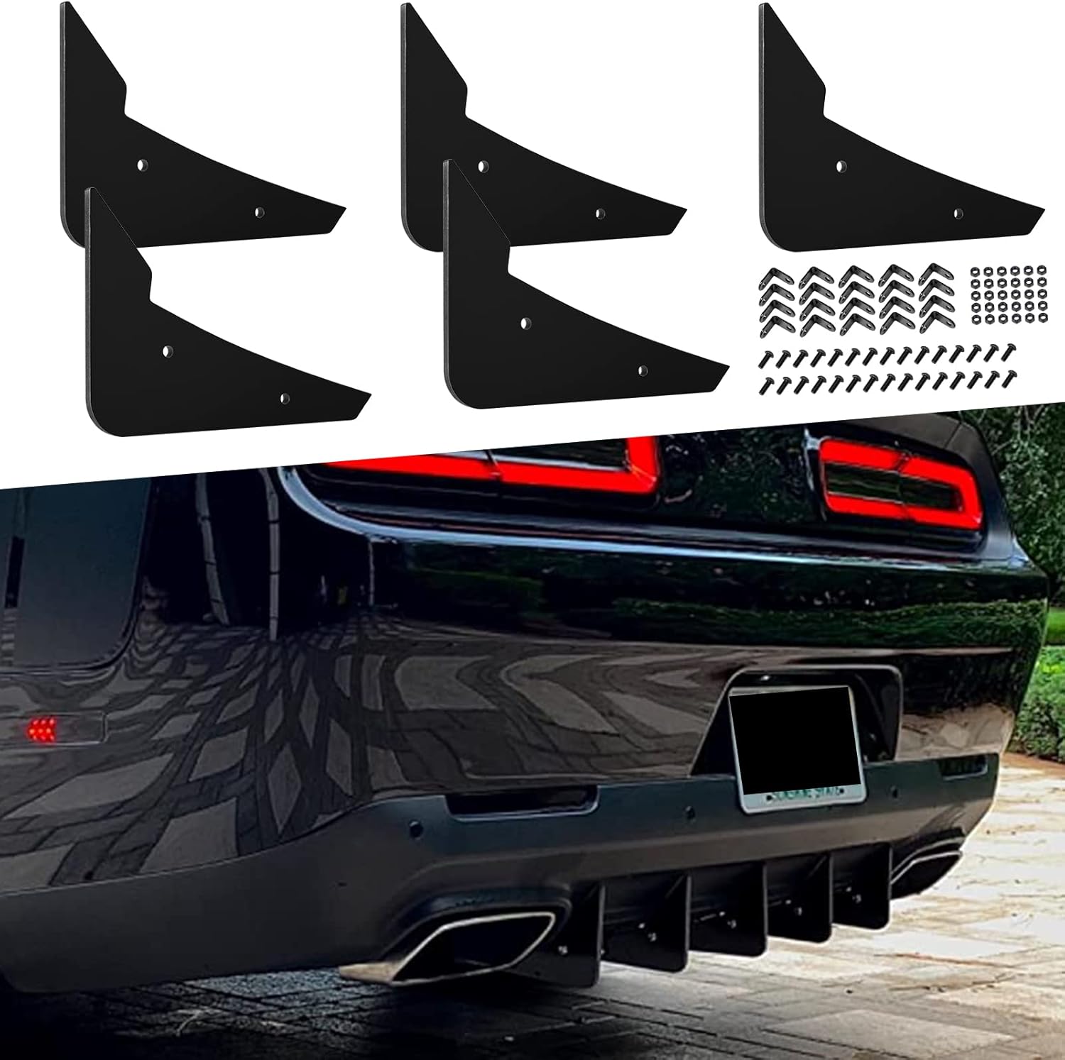 Rear Diffuser 5 Fins V3 Set for Dodge Challenger 2015-2024