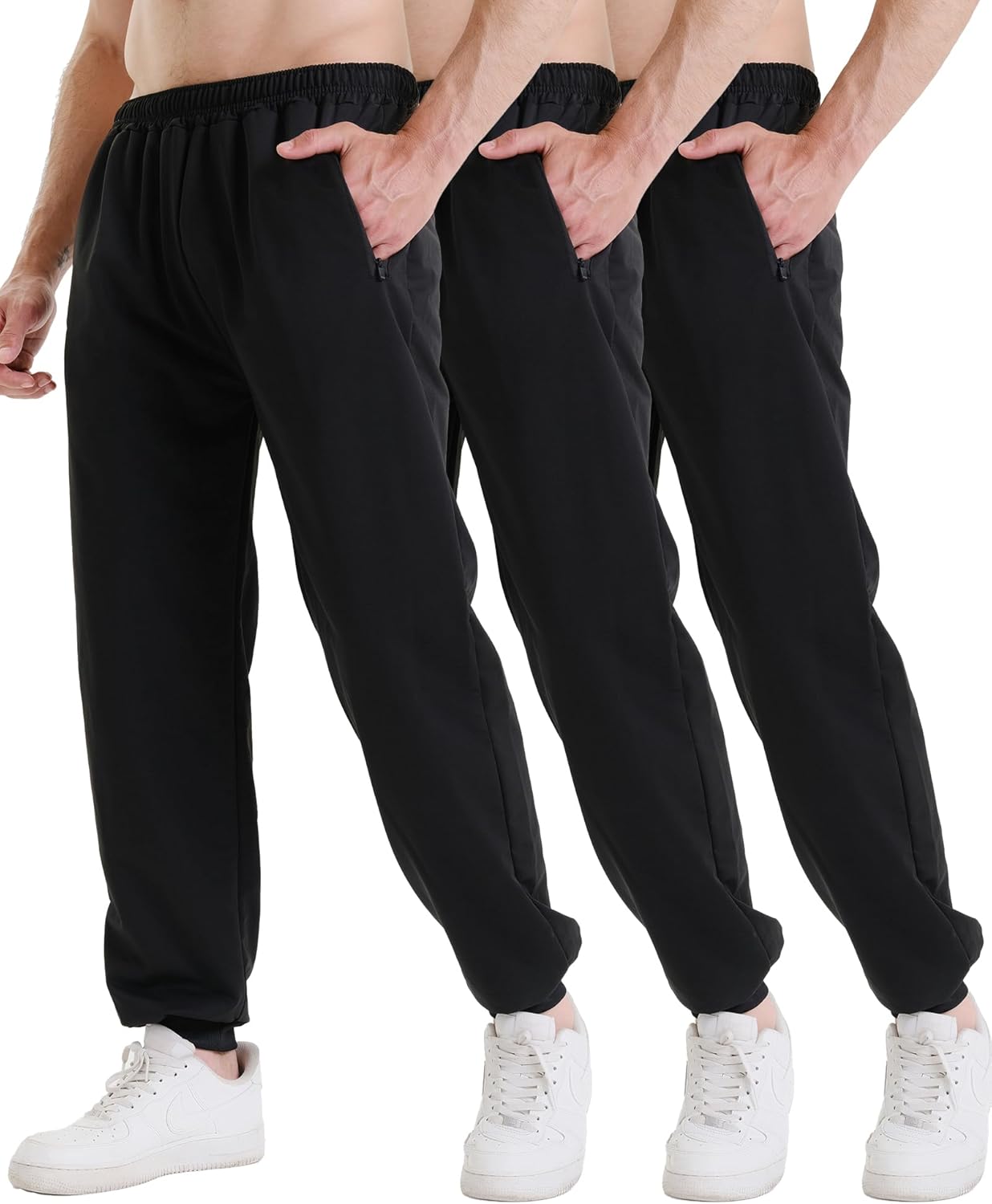 3 Pack Sweatpants for Men with Zipper Pockets for Gym Use