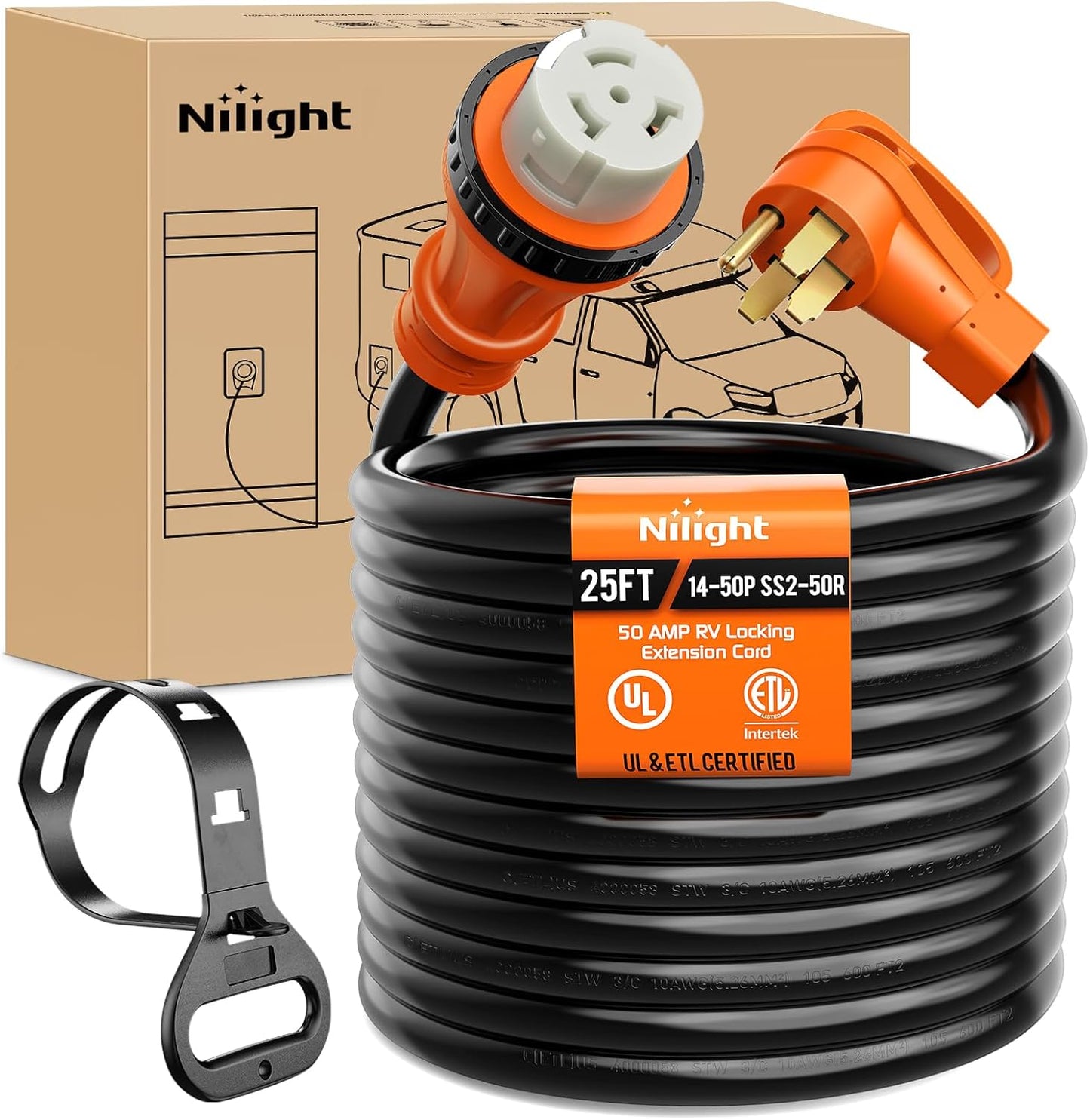 Nilight 25FT RV Locking Extension Cord for Heavy Duty Use