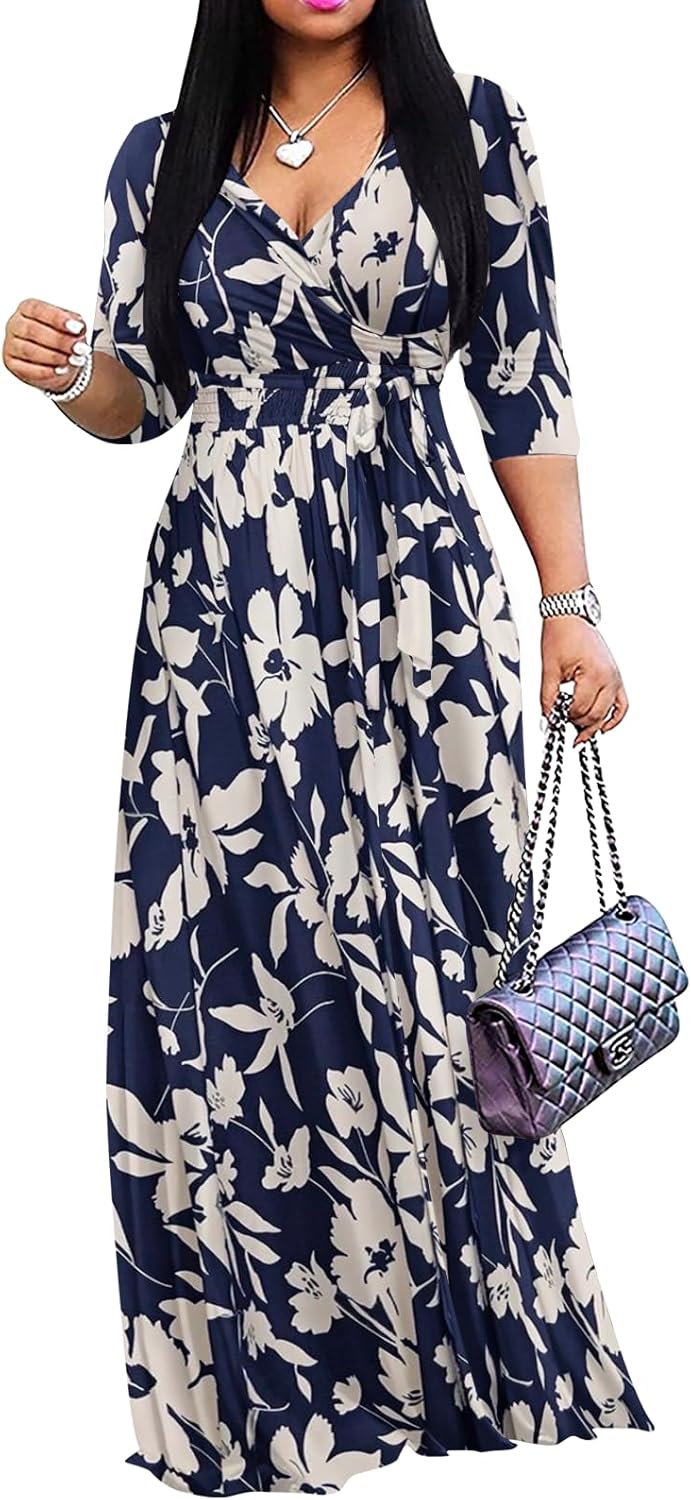 Yajedo Womens Casual Summer Maxi Dress Plus Size V Neck Sundress