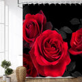 Red Rose Shower Curtain Set - Elegant Floral Bathroom Decor