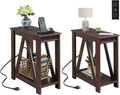 WLIVE End Tables Set of 2 with Charging Station - Slim Farmhouse Side