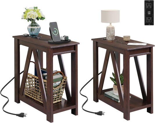 WLIVE End Tables Living Room Set with Charging Station and Storage