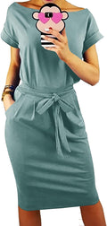 Women's Summer Crewneck Tie Waist Dress - Office & Casual