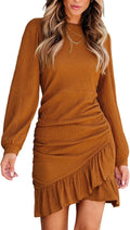 Pumpkin Spice Rib Ruched Mini Dress - Flattering Knit Fall Dress