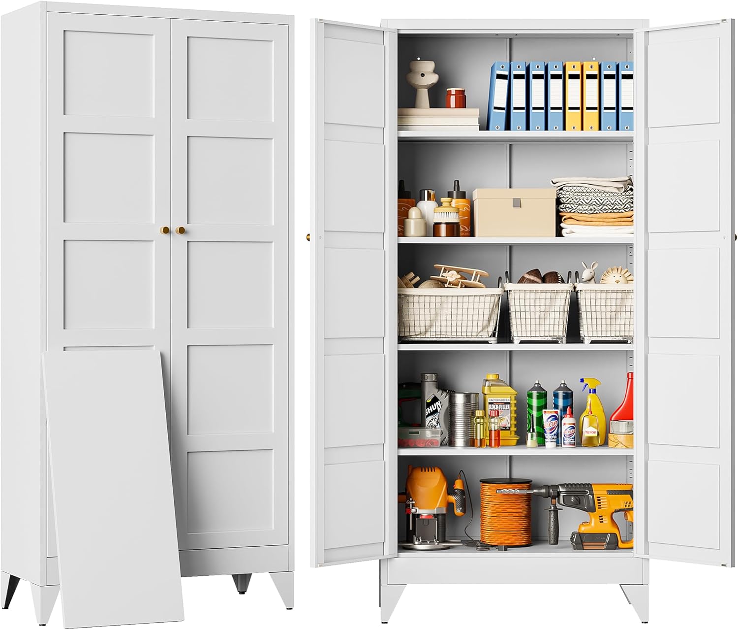 Metal Storage Cabinet with 2 Doors and 5 Shelves for Home