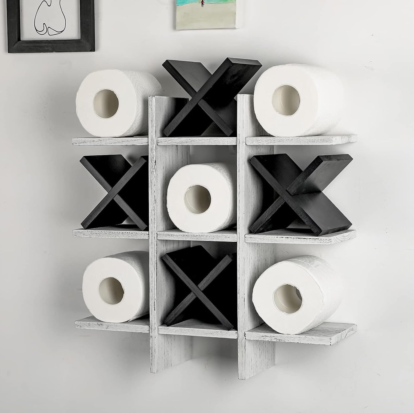 Tic Tac Toe Toilet Paper Holder Stand for Rustic Bathroom Decor
