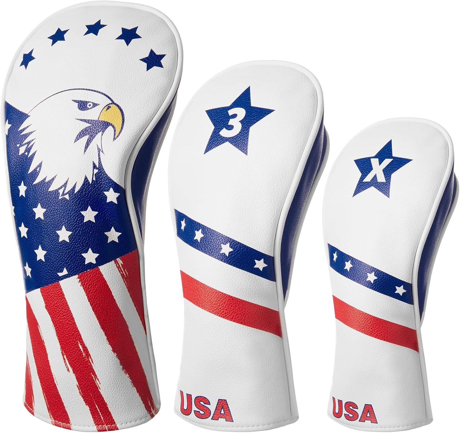 Golf Head Covers 3 Pack USA Stars and Stripes Velour Lined