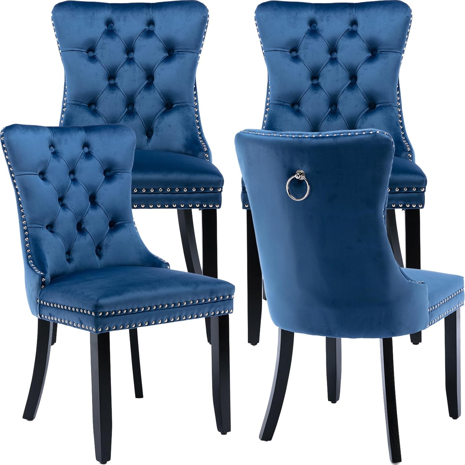 Blue Velvet Kitchen & Dining Chairs Set of 4 for Stylish Dining