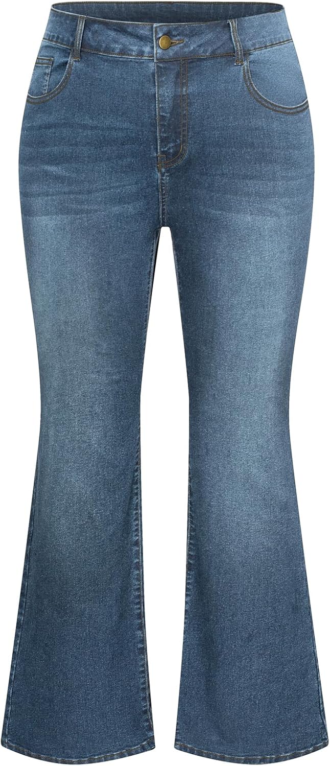 Hanna Nikole Women's Plus Size Wide Flared Jeans for Comfort