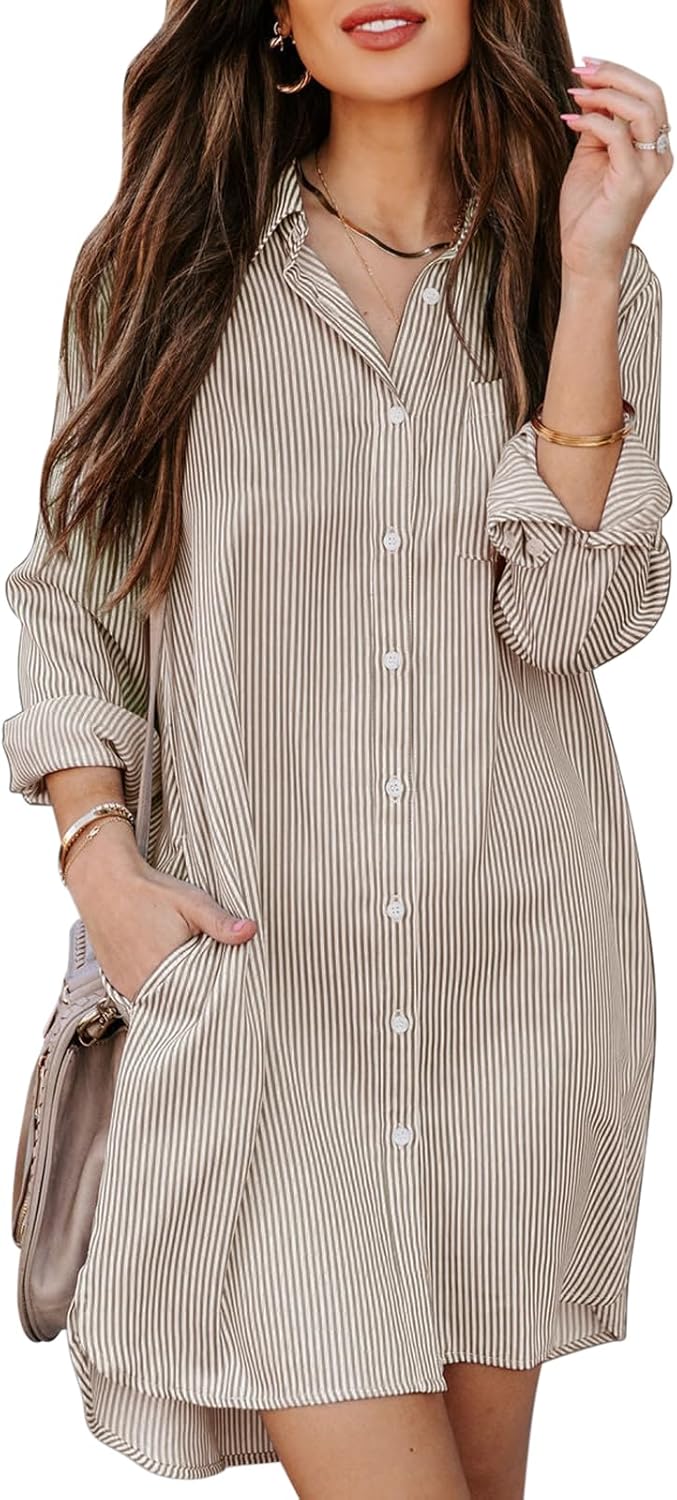Womens Button Down Shirt Dresses with Pockets for Style
