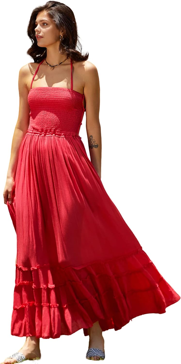 R.Vivimos Womens Summer Boho Backless Long Dresses for Fun