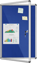 36 x 24 in Enclosed Bulletin Board with Lock - Silver Frame, Blue Felt