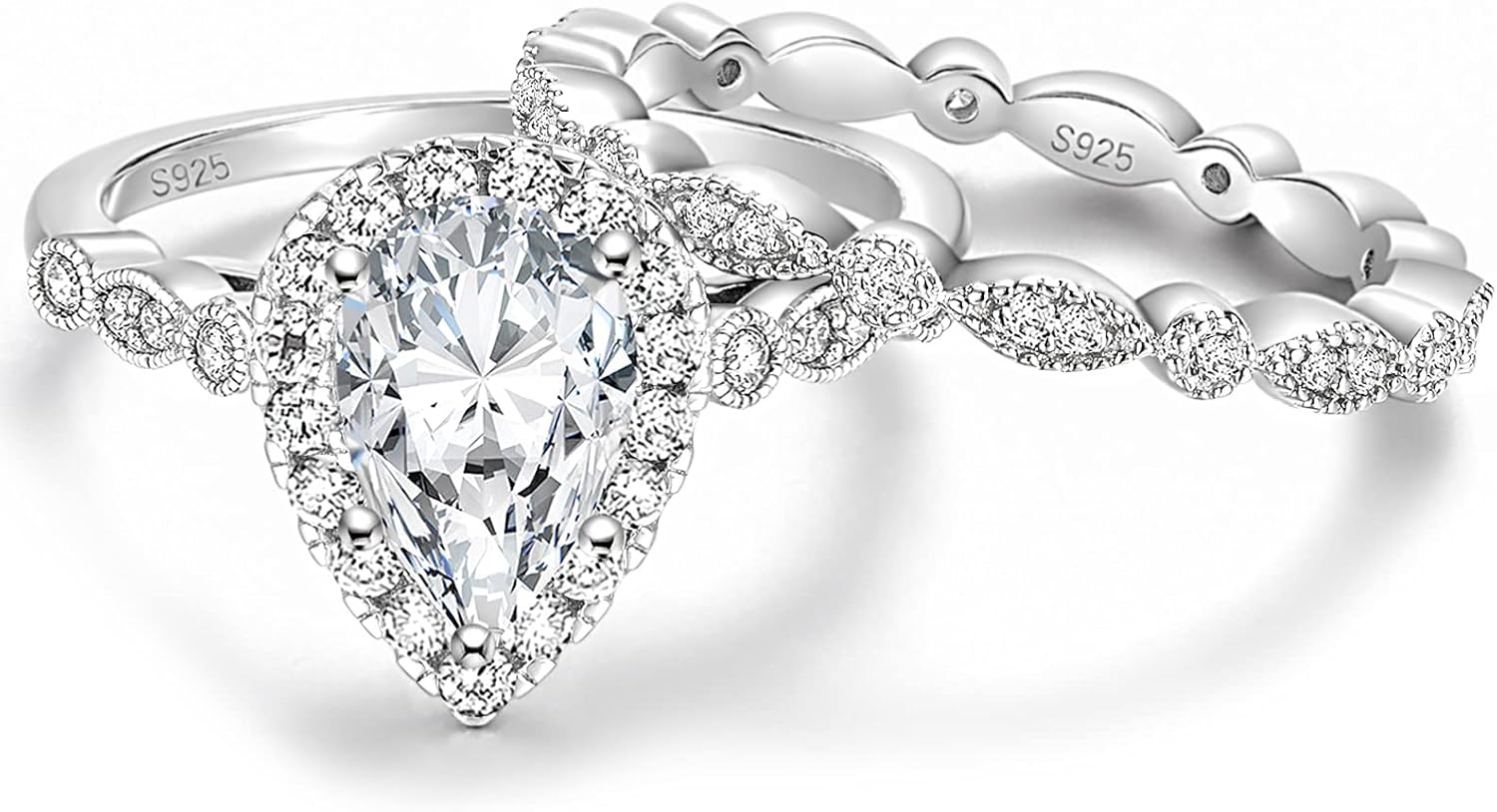 1.25CT Teardrop CZ Engagement Vintage Bridal Ring Set for Women