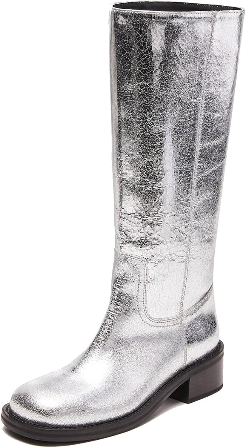Womens Banana Knee High Boots Comfortable Block Heel Riding Boots