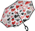 FLildon Heart Print Oversize Inverted Umbrella: Windproof & Reflective