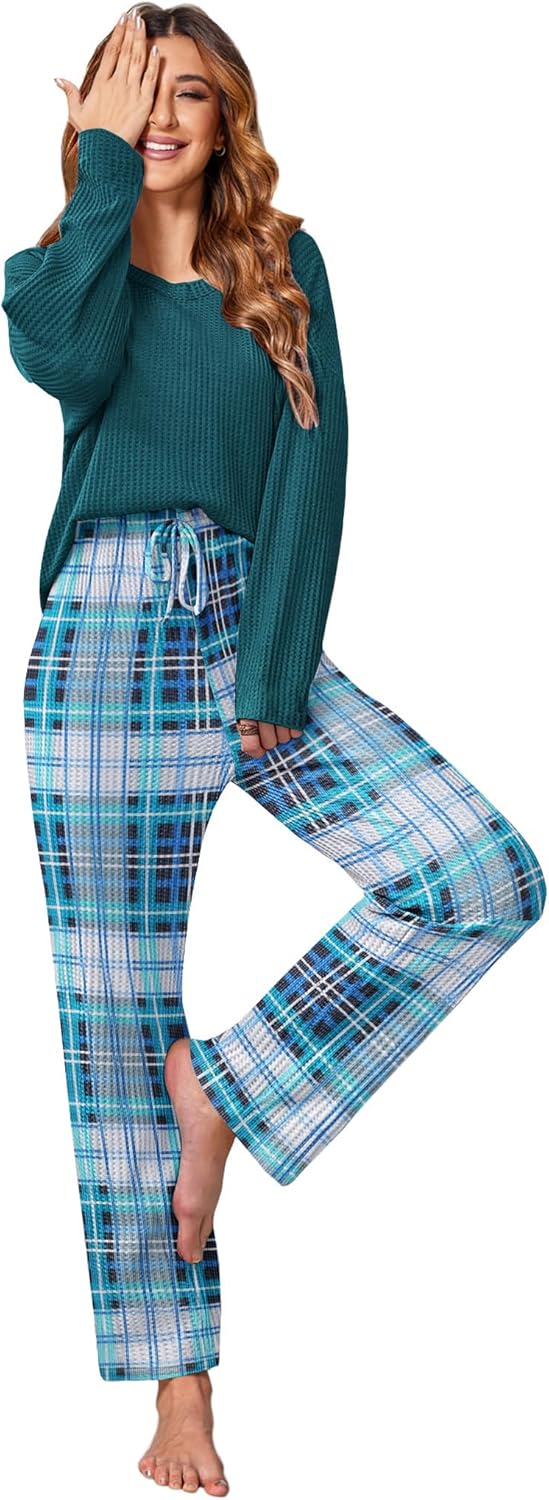 Ekouaer Women's Waffle Knit Pajama Sets for Cozy Comfort