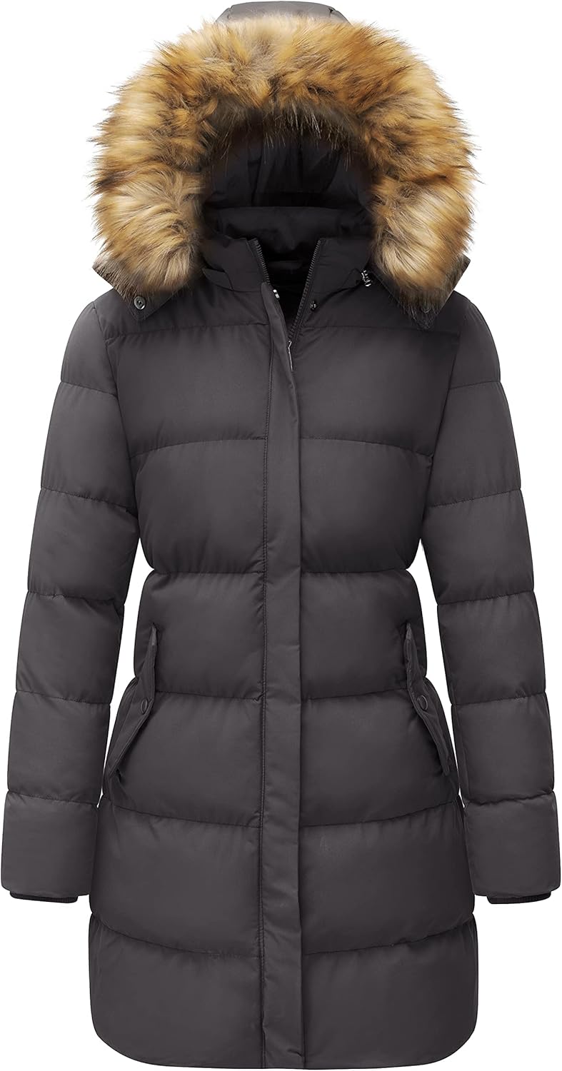 WenVen Women's Winter Thicken Puffer Coat with Faux Fur Hood