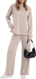 Women's Side Slit Lounge Set S-3XL - Mock Neck 2-Piece Tracksuit