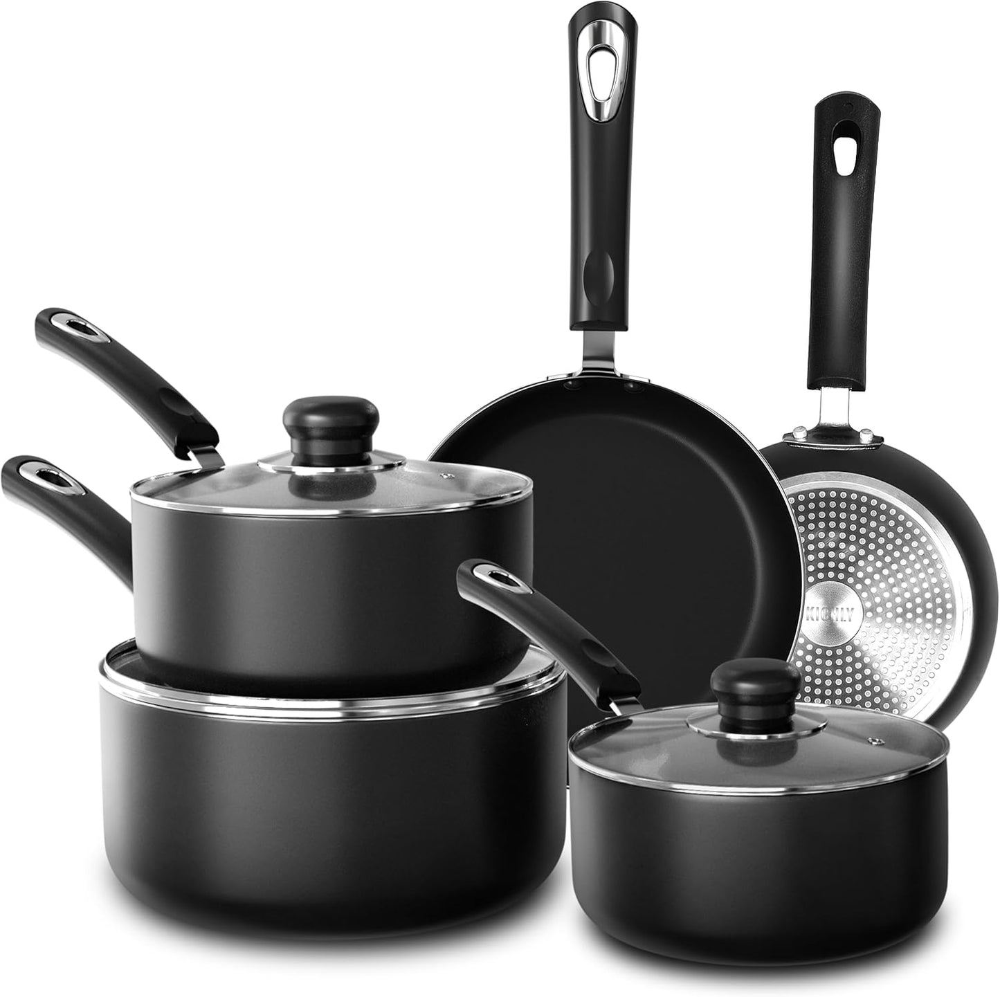 KICHLY 8 Pieces Pots and Pans Set for Effortless Cooking