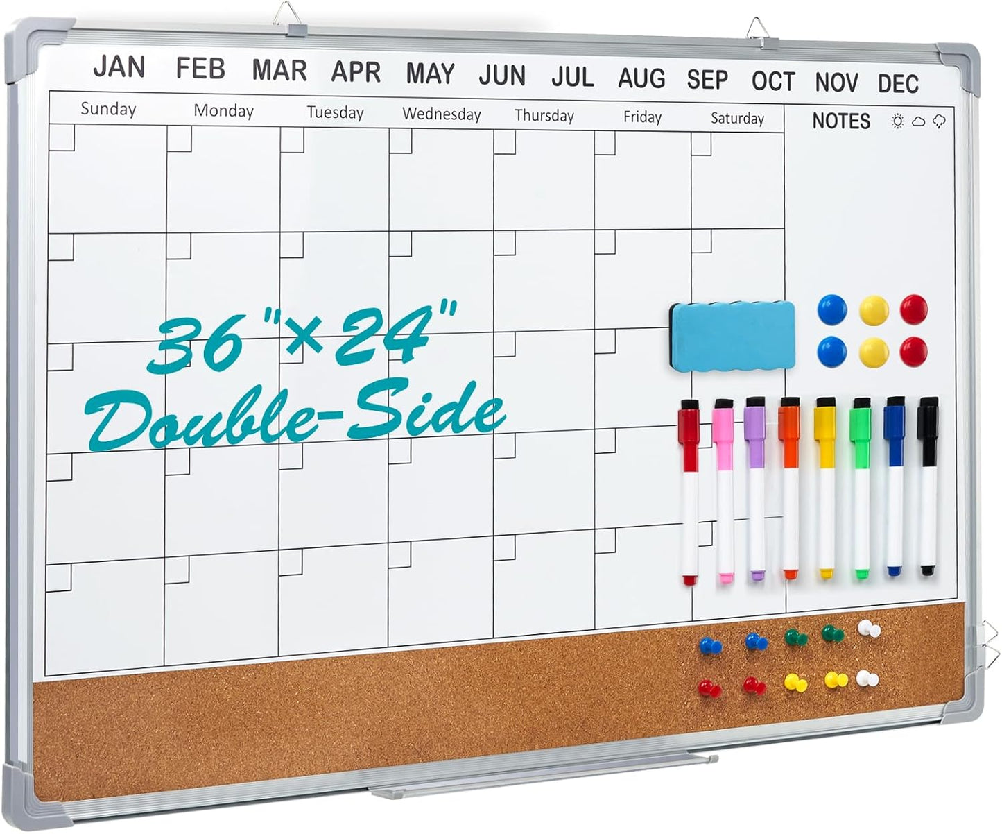 Calendar Whiteboard for Wall - 36in x 24in Dry Erase Board