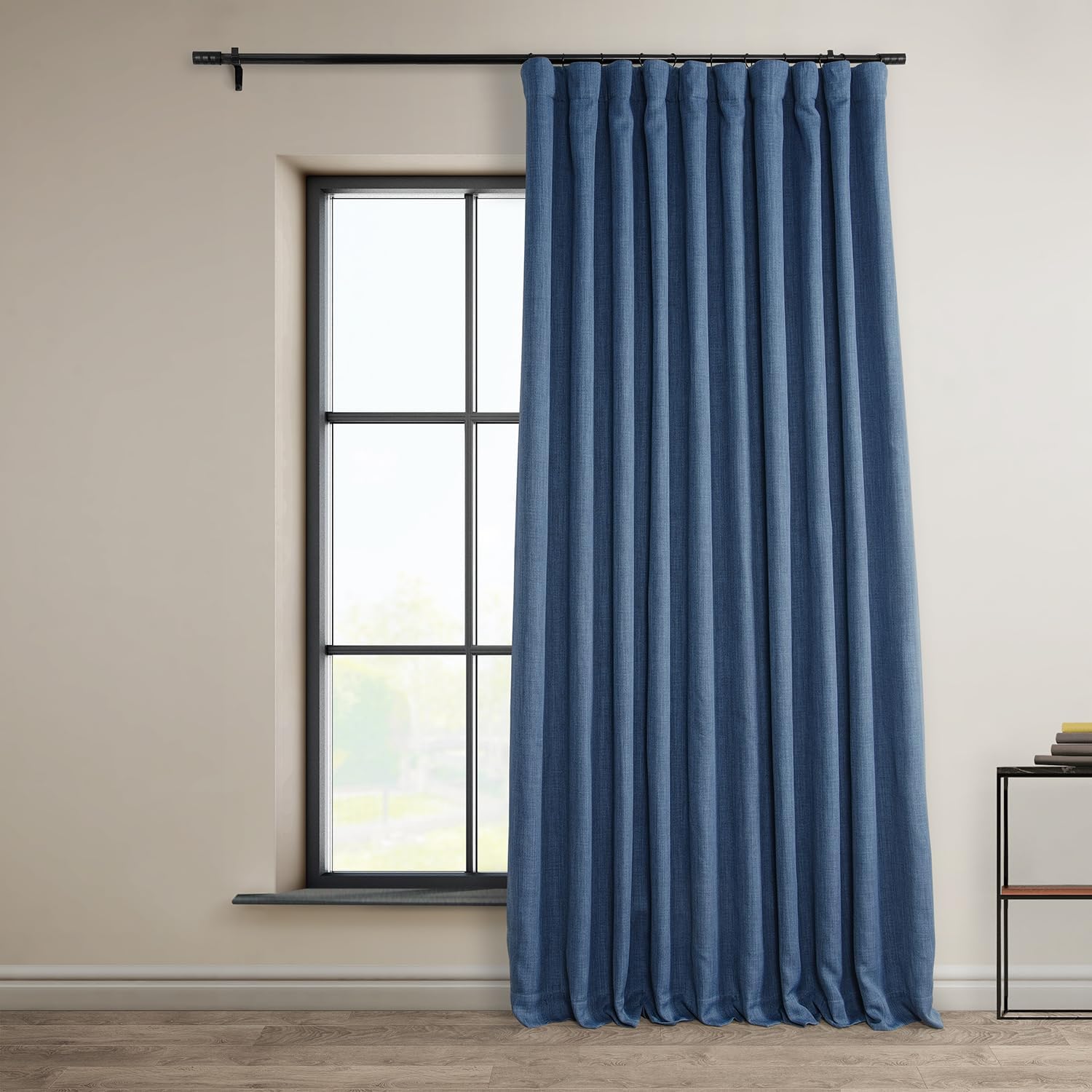 Faux Linen Curtains for Living Room - Denim Room Darkening Drapes