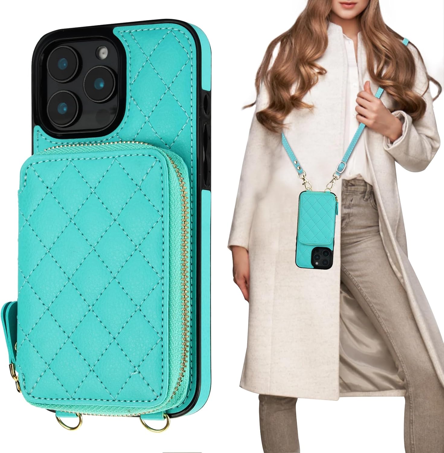 Bocasal Crossbody Wallet Case for iPhone 16 Pro Max - Mint Green
