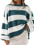 ZESICA Women's 2025 Fall Oversized Striped Color Block Sweater