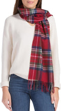 100% Pure Cashmere Winter Scarf - Soft Red Plaid Fishers