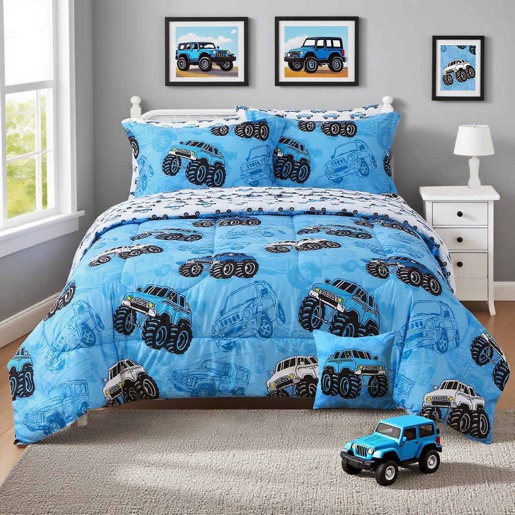 Mooreeke Kids Twin Comforter Set for Boys with Truck Design