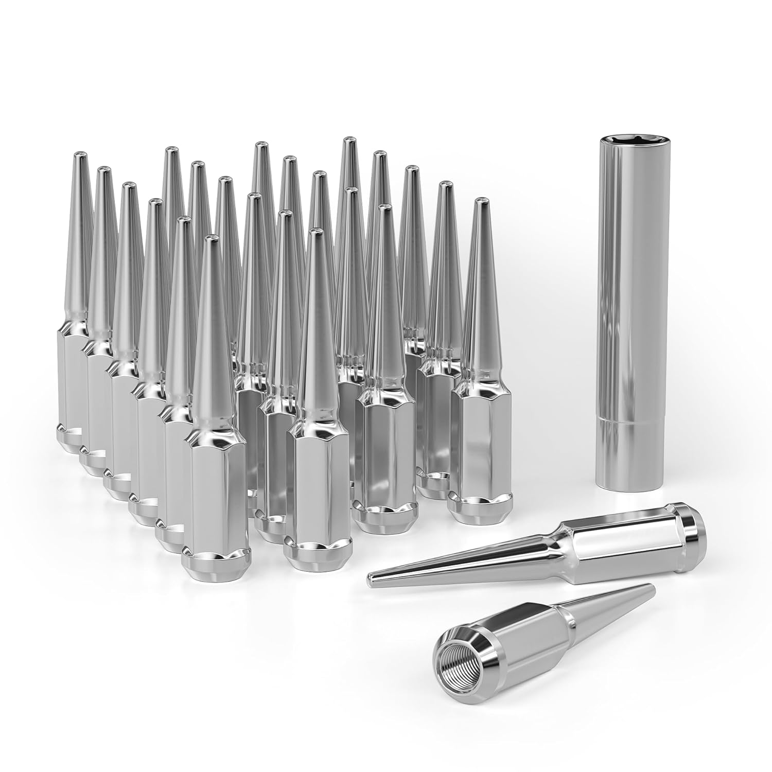 24pcs Chrome M14x1.5 Spike Wheel Lug Nuts for Silverado & Ram