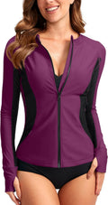 SANTINY Women's Rash Guard Zipper Pockets UPF50+ Sun