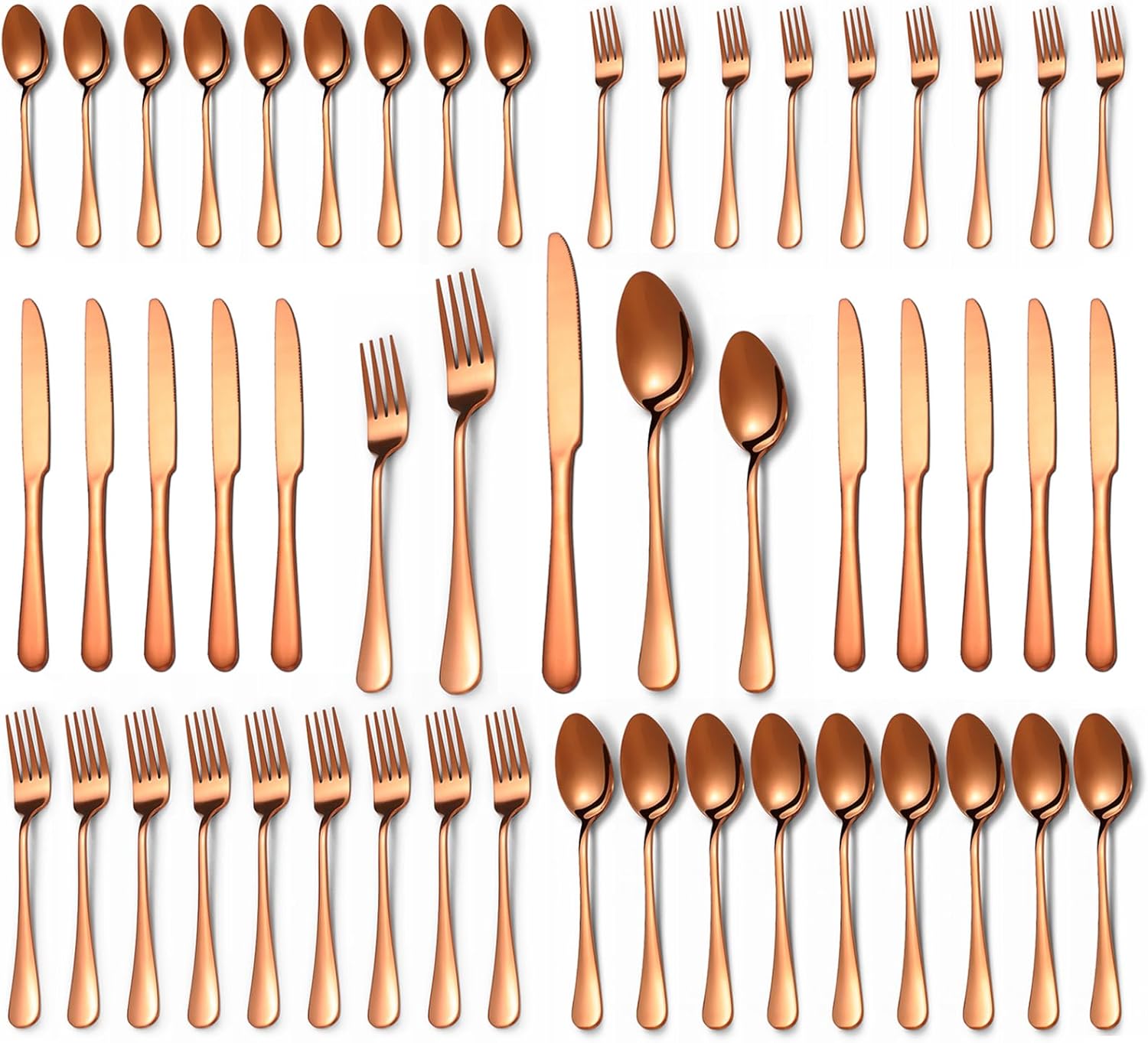 50 Pcs Rose Gold Silverware Set for 10, Premium Flatware