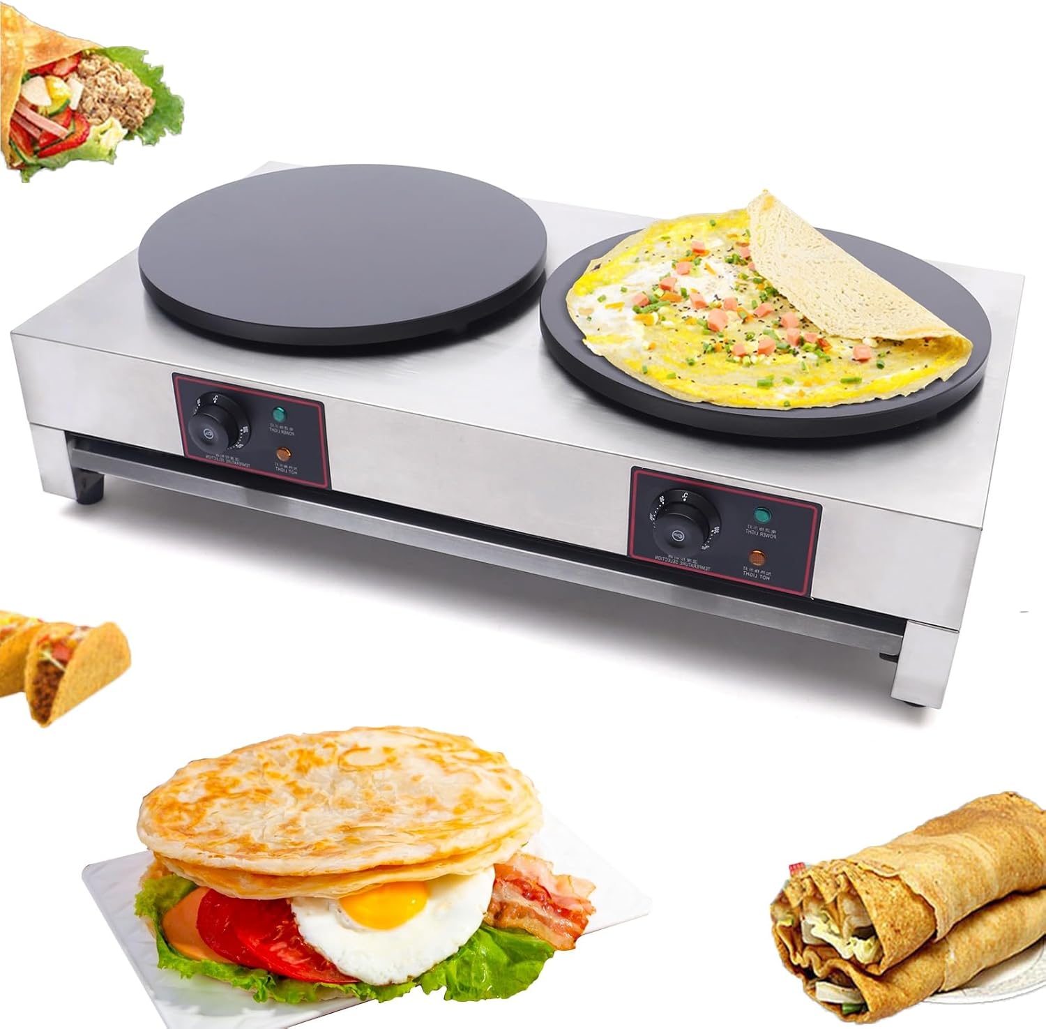 LUOSHALIYA 2-Burner Crepe Maker - Hot Plate Cooktop for Quick Pancake Making! 16 110V
