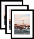 16x20 Picture Frame Black Set of 3 - Displays 11x14 with Mat or 16x20