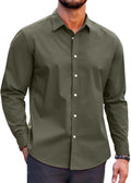 Mens Casual Button Down Shirt Long Sleeve Untucked - Stretch Comfort