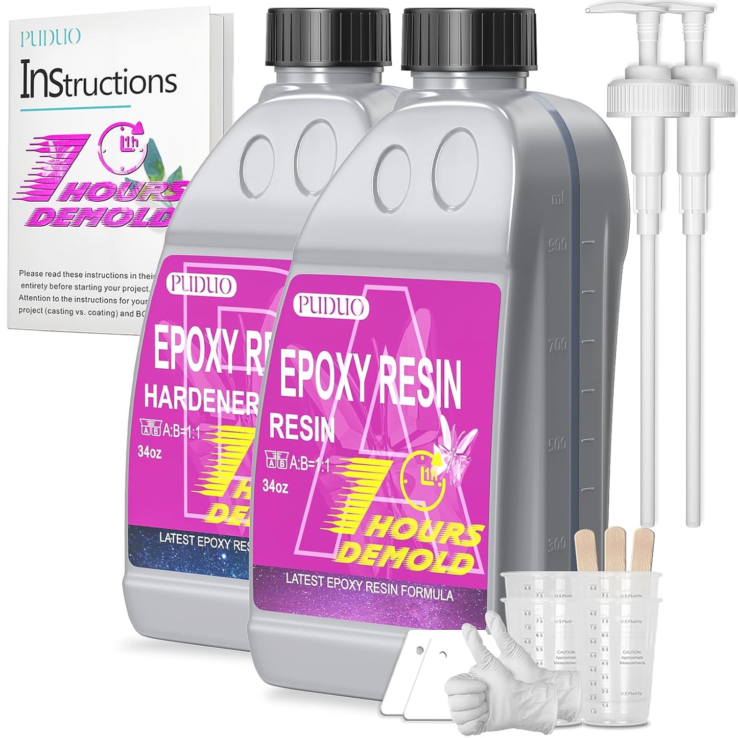 Puduo Fast Cure Epoxy Resin Kit for Quick Demold and Casting
