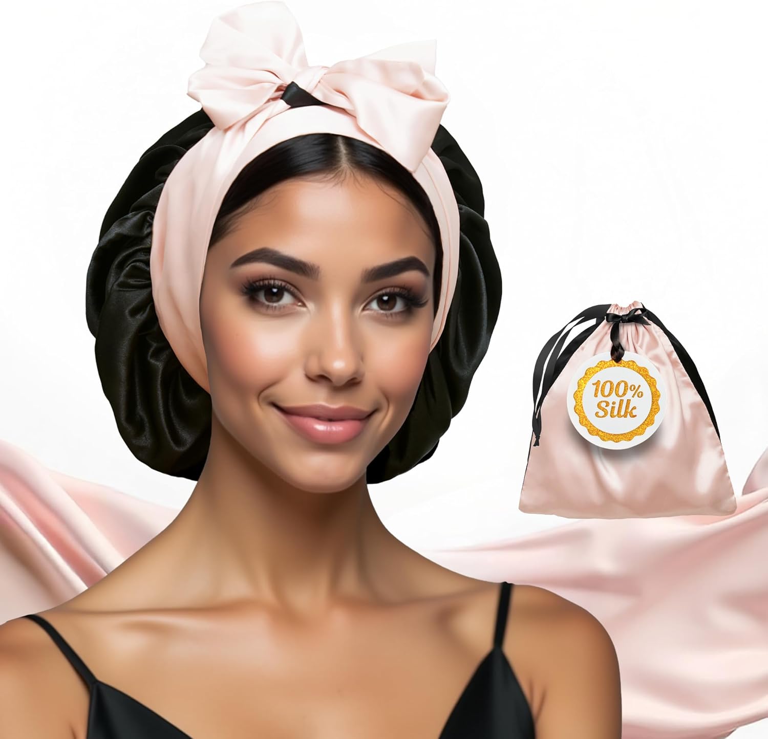100% Mulberry Silk Bonnet for Sleeping Women with Curly Hair