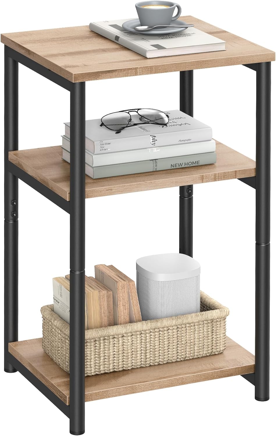 VASAGLE Side Table for Small Spaces with 3 Storage Tiers