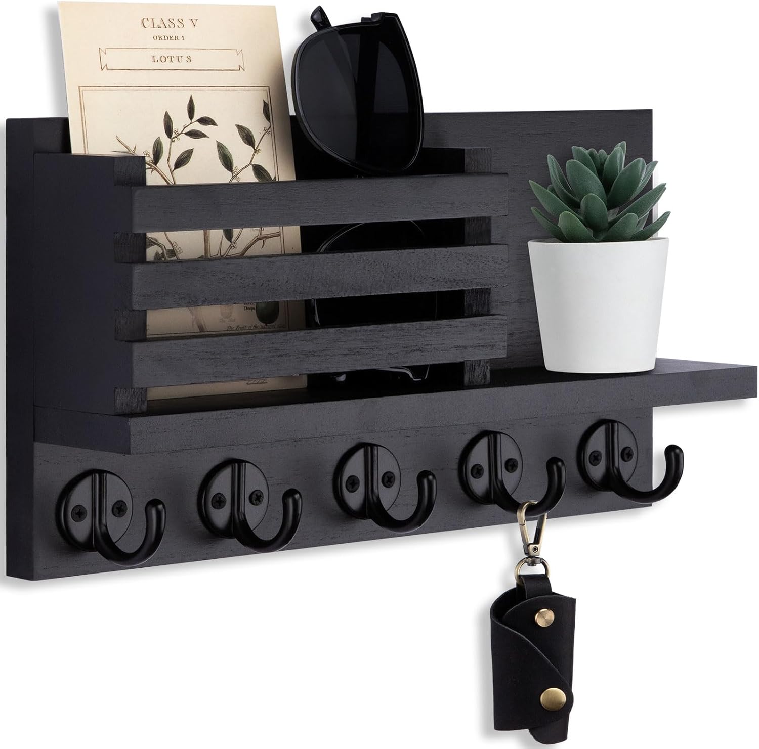 Paulownia Wood Key Holder: Decorative Organizer with 5 Hooks