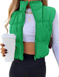 Cropped Puffer Vest for Women - Lightweight Stand Collar Zip Up