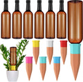 6-Set Terracotta Self Watering Spikes with 26 oz Bottles - Brown