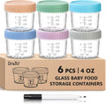 DRKIO 6 Pack Glass Baby Food Containers - 100% Leak Proof