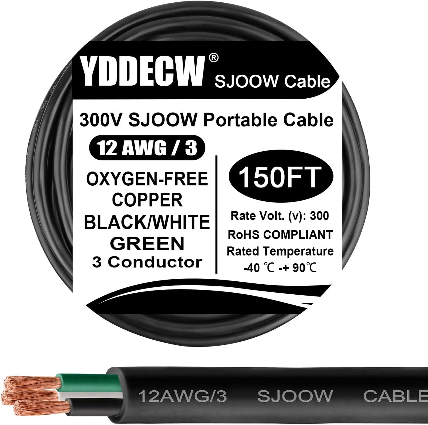 150ft 12/3 12 AWG Portable Power Cable for Heavy Duty Use
