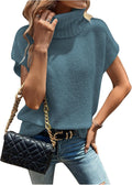 WDIRARA Turtleneck Cap Sleeve Sweater Vest Pullover - Cozy Oversized